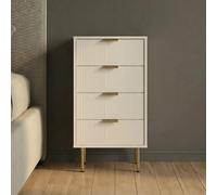 Ohs Ribbed 4-Drawer Unit Engineered Wood Cabinet Storage - Cream