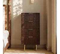 Ohs Ribbed 4-Drawer Unit Engineered Wood Cabinet Storage - Dark Wood