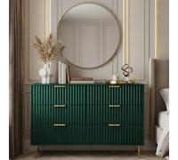Ohs Ribbed 6 Drawer Cabinet Chest Of Drawers Sideboard - Deep Forest Green