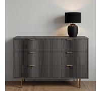 OHS Ribbed 6 Drawer Cabinet Chest of Drawers Sideboard in Charcoal OHS Charcoal
