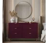 OHS Ribbed 6 Drawer Cabinet Chest of Drawers Sideboard in Dark Red OHS Dark Red