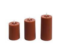 OHS Ribbed Battery Candles Flickering, 3 Pack Realistic LED Candle Warm Flickering Electric Pillar Flameless Candles Battery Tea Lights Home Decor Wedding Event Decor Authentic Mood Lighting, Rust