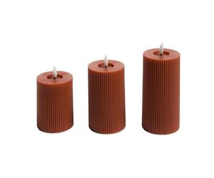 OHS Ribbed Battery Candles Flickering, 3 Pack Realistic LED Candle Warm Flickering Electric Pillar Flameless Candles Battery Tea Lights Home Decor Wedding Event Decor Authentic Mood Lighting, Rust