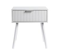 OHS Ribbed Bedside Table 1 Drawer, Venice Decorative Wooden Nightstand Side Table Living Room Bedroom Storage Unit Modern Side End Tables for Home, White - 40 x 30 x 45cm