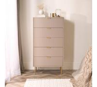 OHS Ribbed Bedside Table 5 Drawer Modern Nightstand Office Cabinet in Natural OHS Natural