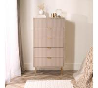 Ohs Ribbed Bedside Table 5 Drawer Modern Nightstand Office Cabinet, Natural