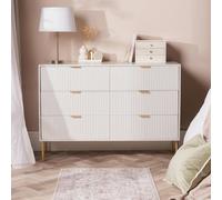 OHS Ribbed Bedside Table 6 Drawer Modern Nightstand Office Cabinet in White OHS White