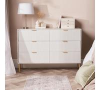 Ohs Ribbed Bedside Table 6 Drawer Modern Nightstand Office Cabinet, White