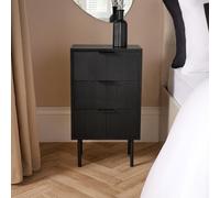 OHS Ribbed Bedside Table Modern Bedroom 3 Draw Office Nightstand, Black