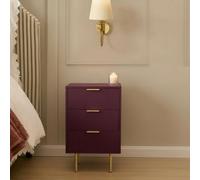 Ohs Ribbed Bedside Table Modern Bedroom 3 Draw Office Nightstand - Dark Berry