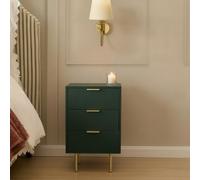 Ohs Ribbed Bedside Table Modern Bedroom 3 Draw Office Nightstand - Dark Forest Green