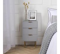 Ohs Ribbed Bedside Table Modern Bedroom 3 Draw Office Nightstand, Grey