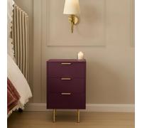 OHS Ribbed Bedside Table Modern Bedroom 3 Draw Office Nightstand in Dark Red OHS Dark Red