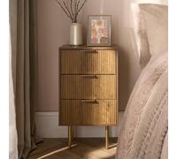 OHS Ribbed Bedside Table Modern Bedroom 3 Draw Office Nightstand in Walnut OHS Walnut