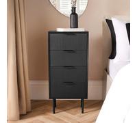 OHS Ribbed Bedside Table Modern Bedroom 4 Draw Office Nightstand, Black