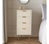 OHS Ribbed Bedside Table Modern Bedroom 4 Draw Office Nightstand, Cream