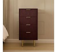 Ohs Ribbed Bedside Table Modern Bedroom 4 Draw Office Nightstand - Dark Berry
