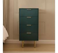 Ohs Ribbed Bedside Table Modern Bedroom 4 Draw Office Nightstand - Dark Forest Green
