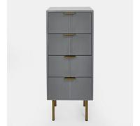 OHS Ribbed Bedside Table Modern Bedroom 4 Draw Office Nightstand, Grey