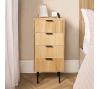 OHS Ribbed Bedside Table Modern Bedroom 4 Draw Office Nightstand in Light Oak OHS Light Oak