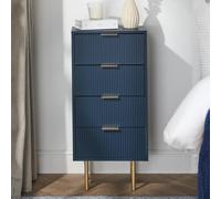 OHS Ribbed Bedside Table Modern Bedroom 4 Draw Office Nightstand in Navy OHS Navy