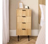 Ohs Ribbed Bedside Table Modern Bedroom 4 Draw Office Nightstand, Natural