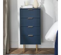 Ohs Ribbed Bedside Table Modern Bedroom 4 Draw Office Nightstand, Navy