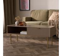 Ohs Ribbed Coffee Table With Drawer Engineered Wood Shelf Storage Home Decor, Natural
