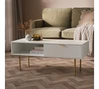 Ohs Ribbed Coffee Table With Drawer Engineered Wood Shelf Storage Home Decor, White