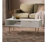 OHS Ribbed Coffee Table with Drawer Engineered Wood Shelf Storage in White OHS White