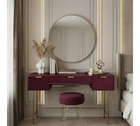 Ohs Ribbed Dressing Table Vanity Makeup Desk With 3 Drawers - Dark Berry