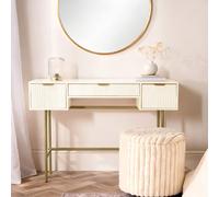 OHS Ribbed Dressing Table Vanity Makeup Desk with 3 Drawers in Cream OHS Cream