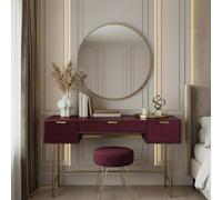 OHS Ribbed Dressing Table Vanity Makeup Desk with 3 Drawers in Dark Red OHS Dark Red