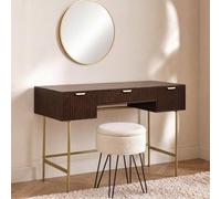 OHS Ribbed Dressing Table Vanity Makeup Desk with 3 Drawers in Walnut OHS Walnut