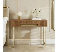 Ohs Ribbed Dressing Table Vanity Makeup Desk With 3 Drawers - Medium Wood
