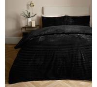 OHS Chunky Ribbed Duvet, Winter Bedding Super Soft Warm Fluffy Quilt Covers with Pillowcases - Double Reverse Fur Fleece - Black