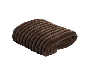 OHS Ribbed Faux Fur Blanket Throw, Soft Cosy Warm Winter Thick Fleece Blanket for Bed Sofa Settee Home Decorative Throw Blanket Lightweight Comfy Single Bed Throw, Chocolate Brown - 125 x 150cm