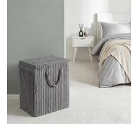 OHS Ribbed Faux Fur Folding Laundry Basket Bag with Lid in Charcoal OHS Charcoal