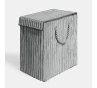 OHS Ribbed Faux Fur Folding Laundry Basket Bag with Lid in Grey OHS Grey