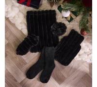 OHS Ribbed Faux Fur Hot Water Bottle Gift Set in Black OHS Black