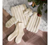 OHS Ribbed Faux Fur Hot Water Bottle Gift Set in Cream OHS Cream