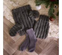 OHS Ribbed Faux Fur Hot Water Bottle Gift Set in Grey OHS Grey