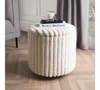 OHS Ribbed Faux Fur Ottoman Storage Box with Lid Folding Footstool Tub in Cream OHS Cream