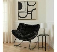Ohs Ribbed Faux Fur Rocking Chair Upholstered Metal Frame Cushioned - Black