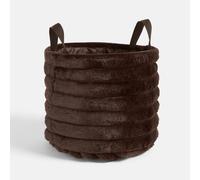 OHS Ribbed Faux Fur Storage Basket with Handles Compact Bucket Organiser in Chocolate OHS Chocolate