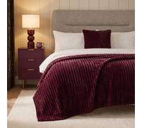 Ohs Ribbed Faux Fur Throw Super Soft Fluffy Thick Fleece Bed Blanket - 150 X 200Cm - Burgundy