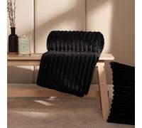 OHS Ribbed Faux Fur Throw Super Soft Fluffy Thick Fleece Bed Blanket in Black | Size: 200 cm x 240 cm OHS Black 200 cm x 240 cm