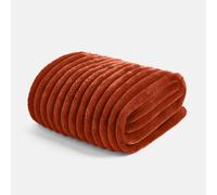 OHS Ribbed Faux Fur Throw Super Soft Fluffy Thick Fleece Bed Blanket in Burnt Orange | Size: 125 cm x 150 cm OHS Burnt Orange 125 cm x 150 cm