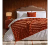 OHS Ribbed Faux Fur Throw Super Soft Fluffy Thick Fleece Bed Blanket in Burnt Orange | Size: 150 cm x 200 cm OHS Burnt Orange 150 cm x 200 cm
