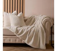 OHS Ribbed Faux Fur Throw Super Soft Fluffy Thick Fleece Bed Blanket in Natural White | Size: 200 cm x 240 cm OHS Natural White 200 cm x 240 cm